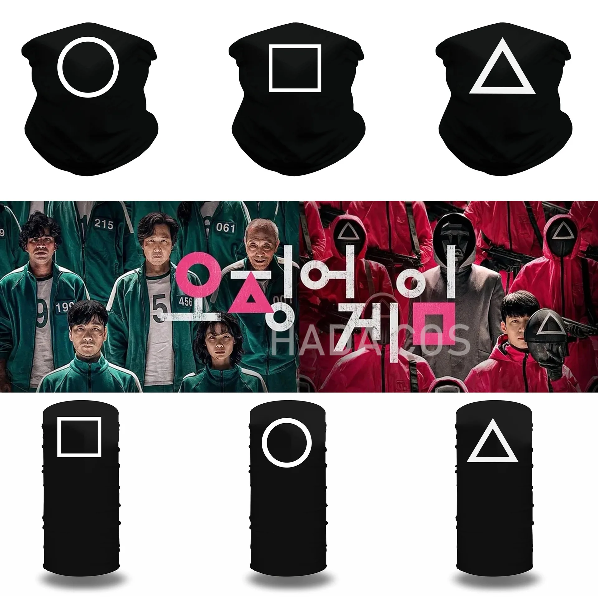 

Squid Game Round Six Printed Cycling Mask Cosplay Costume 2021 Motorcycle Face Cover Mask Magic Turban Keep Warm Headscarf New