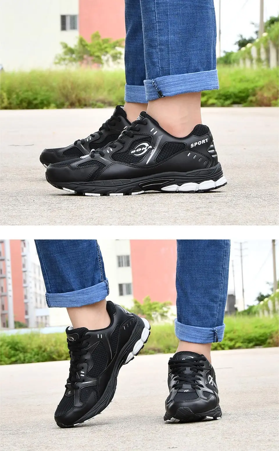 BONA Brand Sneakers Mesh Breathable Men Running Shoes Classical Fashion Outdoor Sport Shoes Male Low Tops Jogging Shoes
