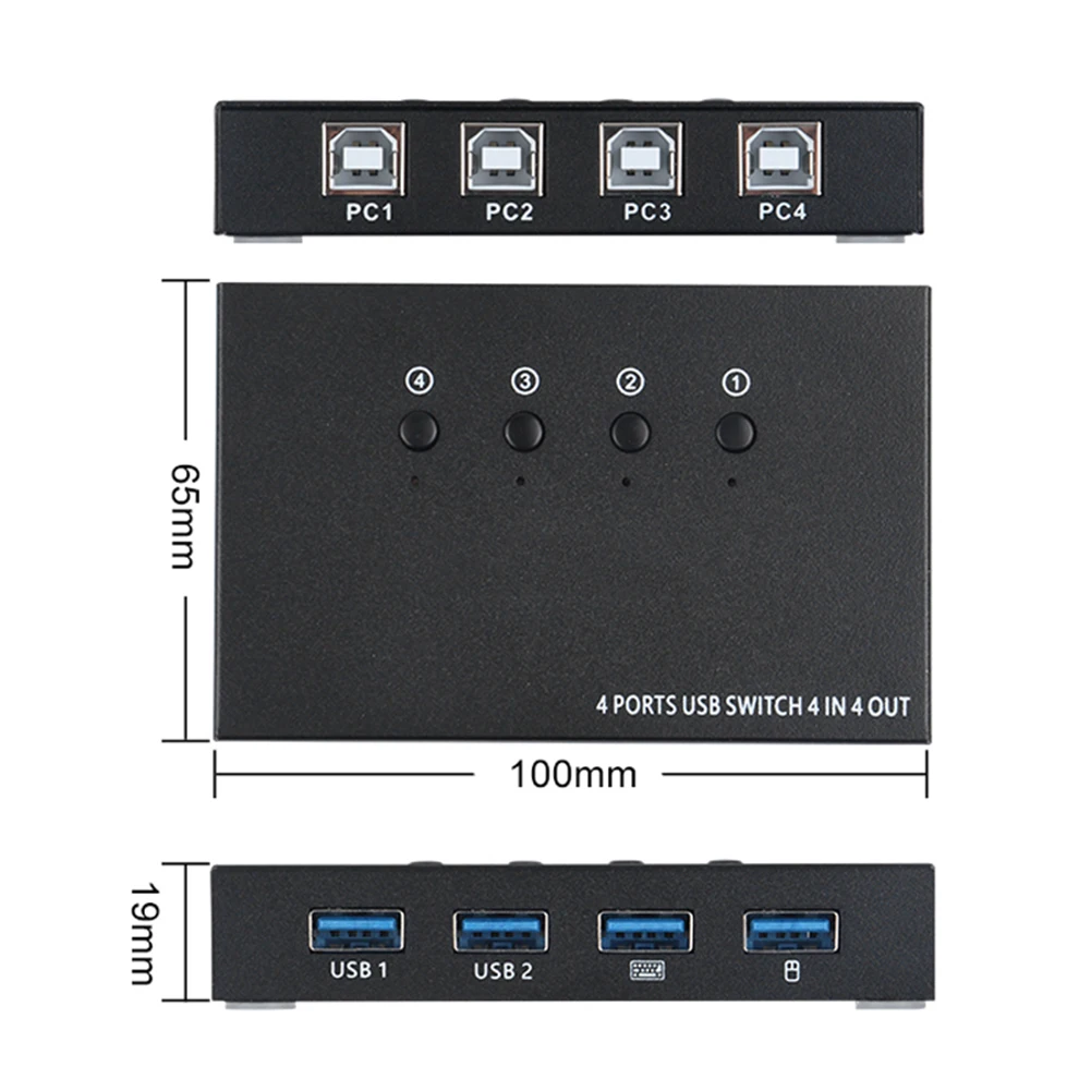 4 в выхода USB переключатель KVM коробка USB2.0 коммутатор ПК разделяющий сплиттер для