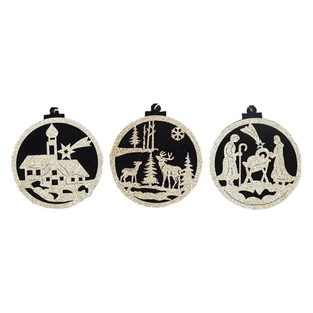 

3 Pieces Wooden Christmas Tree Ornaments Cutouts Round Embellishments Ornaments With Ropes For Christmas Tree Decoration Festi