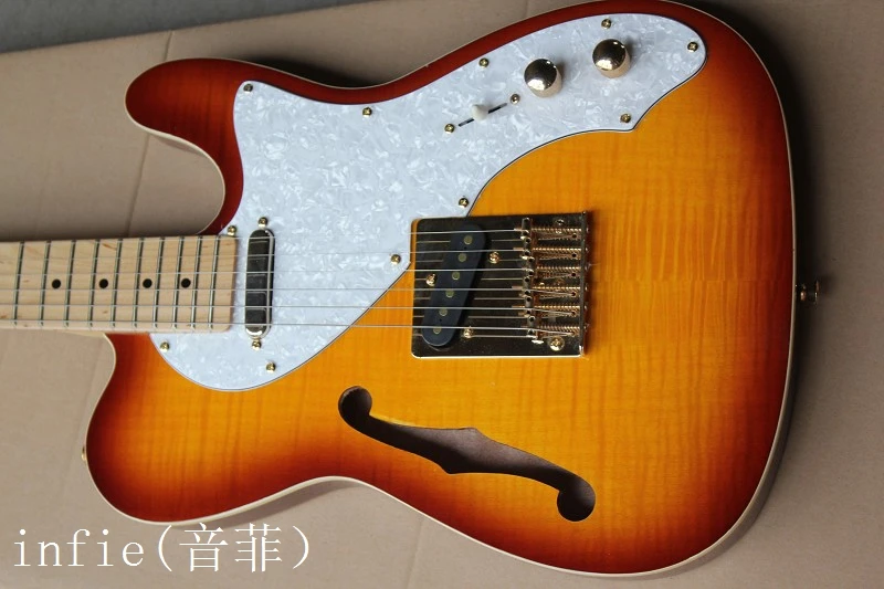 

new Semi-hollow electric guitar models single F-hole gold metal guitar @9