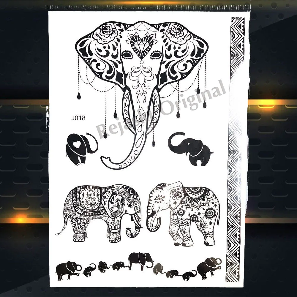 REJASKI черный серьги Henna Mandala цветок временные татуировки для Для женщин Стикеры пикантные водостойкие татуировки, боди-арт Arm талией, эксклюзивный дизайн татуировки - Цвет: PBJ018