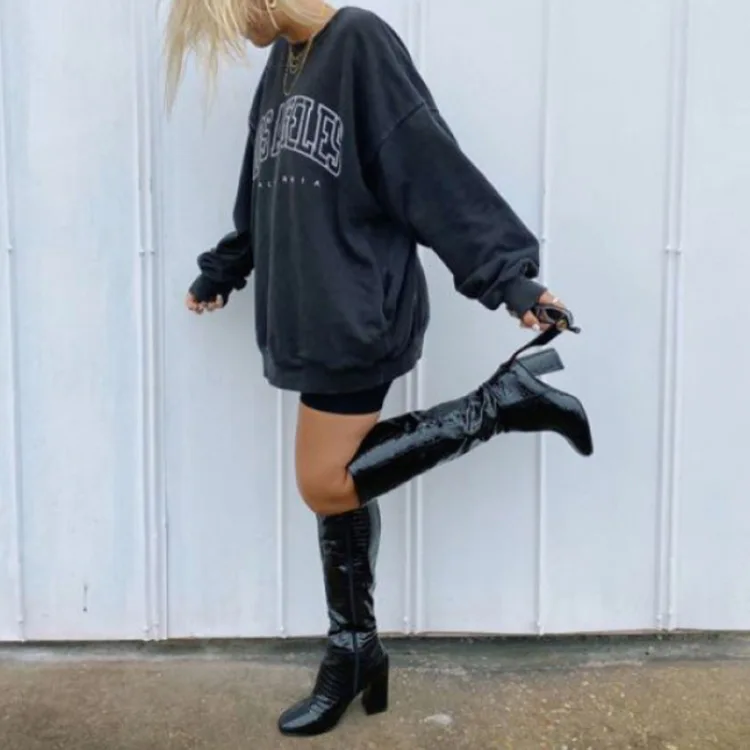 

Woman's Spring Hoodies Autumn Female Pullover Loose Long Sleeve O Neck Tops Women Letter print Sweatshirts Fashion Streetwear