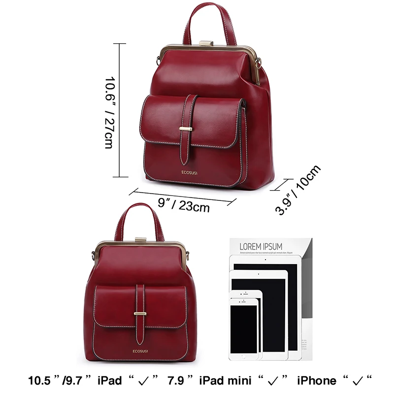 ECOSUSI 10.6 Inch Backpack Women Bags PU Leather Bucket Shoulder Bag Retro Travel Handbag Vintage Brand 2019 | Багаж и сумки