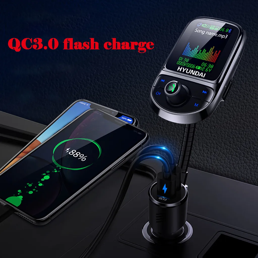 Автомобильный fm-передатчик Bluetooth MP3 музыкальный плеер аудио приемник двойной USB QC 3,0 зарядное устройство U дисковый считыватель 1,8 дюймов дисплей громкой связи