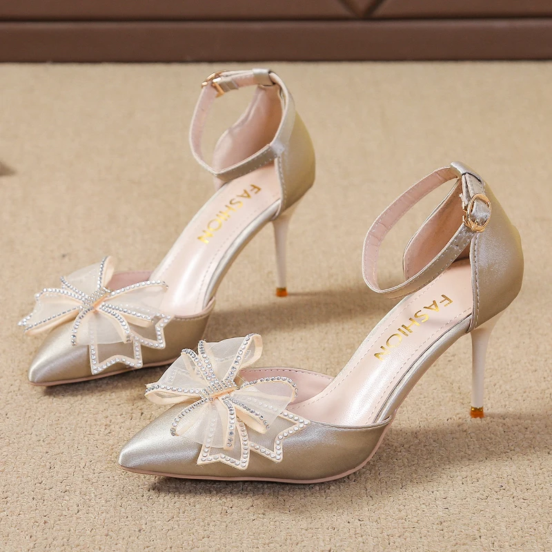

High Heel Sandal for Women Buckle Strap 2021 Summer Clear Shoes Suit Female Beige High-heeled New Stiletto Fashion Pointed Black
