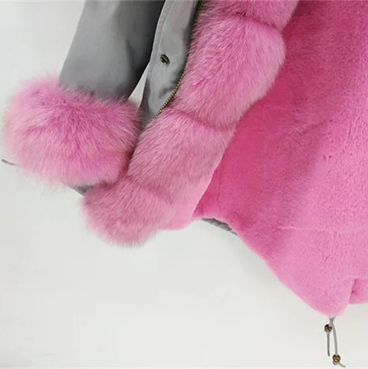 

fashion winter jacket women real fur coat natural real fox fur collar loose long parkas rex rabbit fur liner detachable