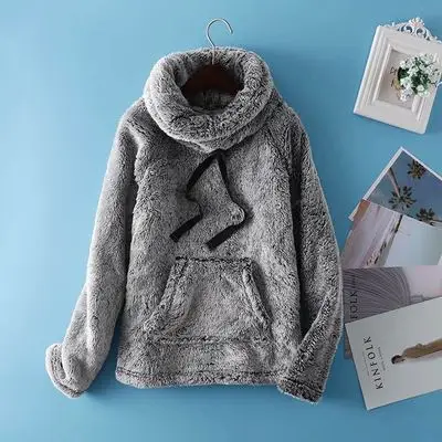 Grey Зимние женские модные свободные черепахи шеи Мягкие флисовые повседневные ночные рубашки женские трендовые цветные термо lounge верхняя одежда для сна Топ - Цвет: Grey