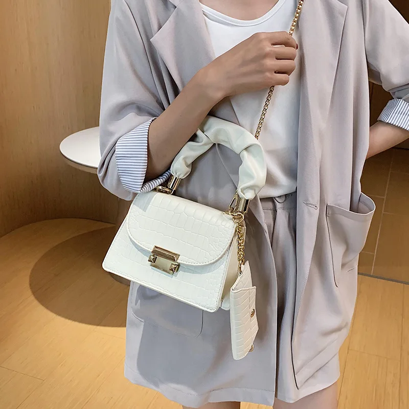 

Fashion Small Stone Pattern Chain Shoulder Bags For Women New 2021 Trend White Designer Handbag Totes With Coin Purse Female
