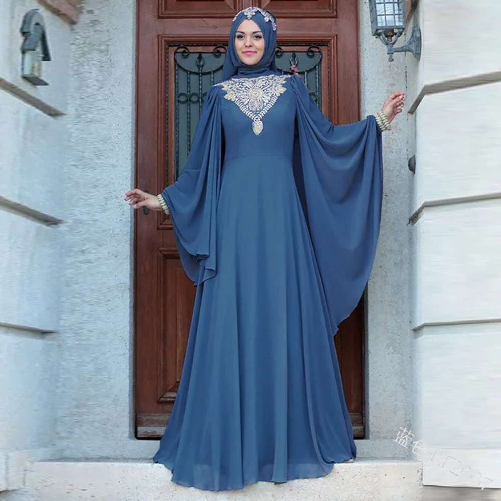 

Printed High-waisted Dress With Flying Sleeves Muslim Womens Full Cover Islamic Prayer Garment Solid Color Conservative Clothes