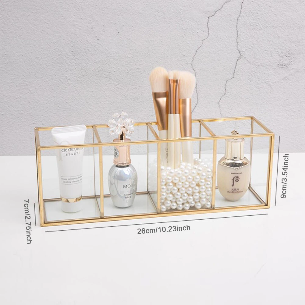 

Transparent Glass Makeup Brush Storage Box Golden Fashion Luxury Lipstick And Makeup Brush Storage Bucket