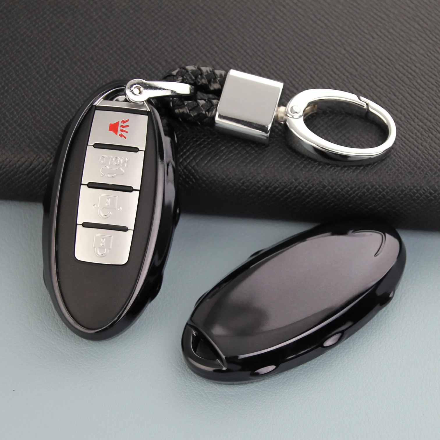 

Car Key Fob Cover Case Chain Ring For Nissan X-Trail Qashqai Rogue Sport Note Altima Infiniti Q30 Q50 Q60 Q70 QX50 QX60 Black