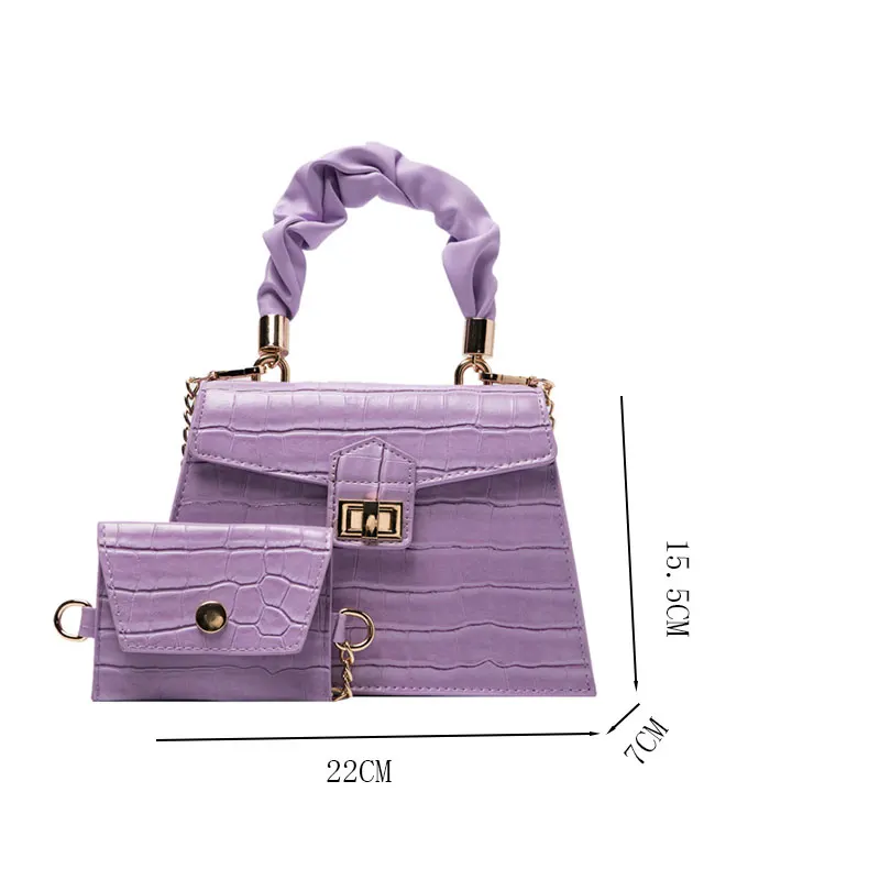 

2 Pcs/set Fashion Stone Pattern Small PU Leather Cross Body Bags For Women Elegant Travel Chain Crossbody Shoulder Handbags