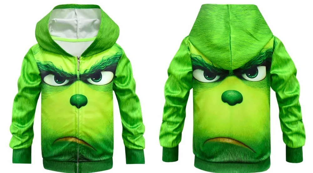 Толстовка с 3D-принтом «GRINCH FULL FACE»; Детский карнавальный костюм «Merry Grinch»; толстовка для мальчиков и девочек на Хэллоуин и Рождество