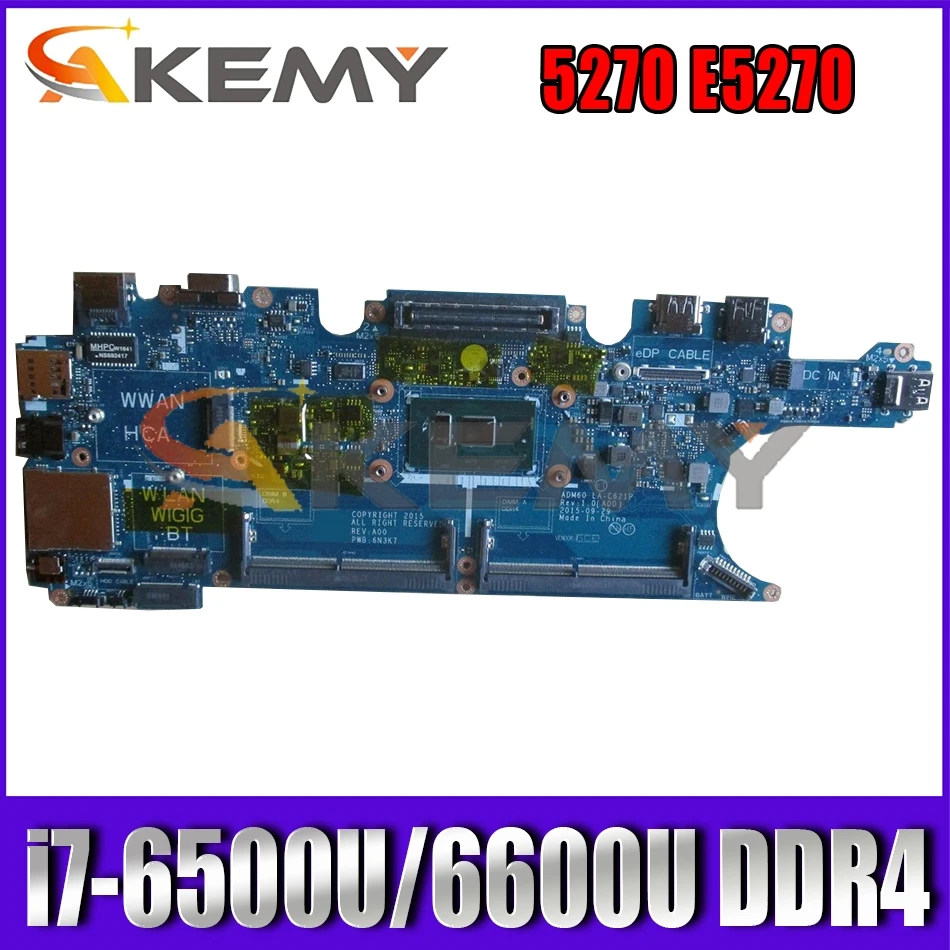 

Mainboard CN-0T78NH 0T78NH ADM60 LA-C621P MB For DELL Latitude 5270 E5270 Laptop Motherboard With i7-6500U /6600U DDR4 Tested ok