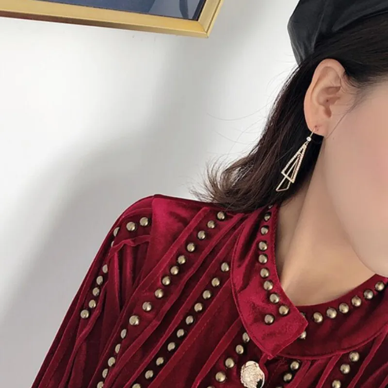 

Fashion Women Flash Diamond Geometric Triangle Long Dangle Earrings Party Jewelry Gifts