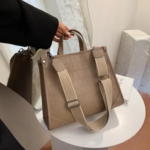 stone pattern pu leather women handbag large capacity wide strap female shoulder bag fashion new brand designer ladies hand bag free global shipping