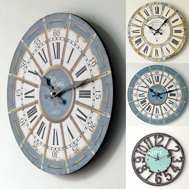 Старинные деревенские деревянные настенные часы античный потертый шик ретро