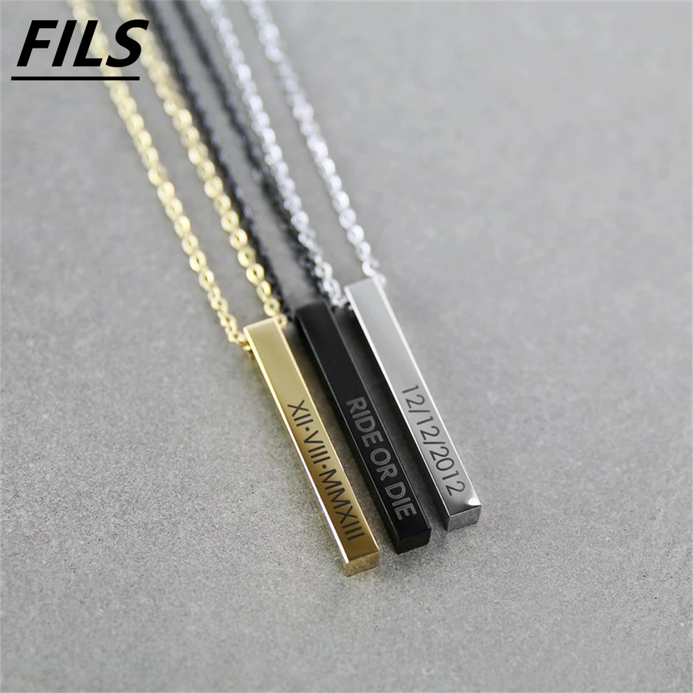 

Fils Personalized Blank Bar Pendant Necklace Men Stainless Steel Customized Name Plate Necklace Can Engrave Word Letters Jewelry