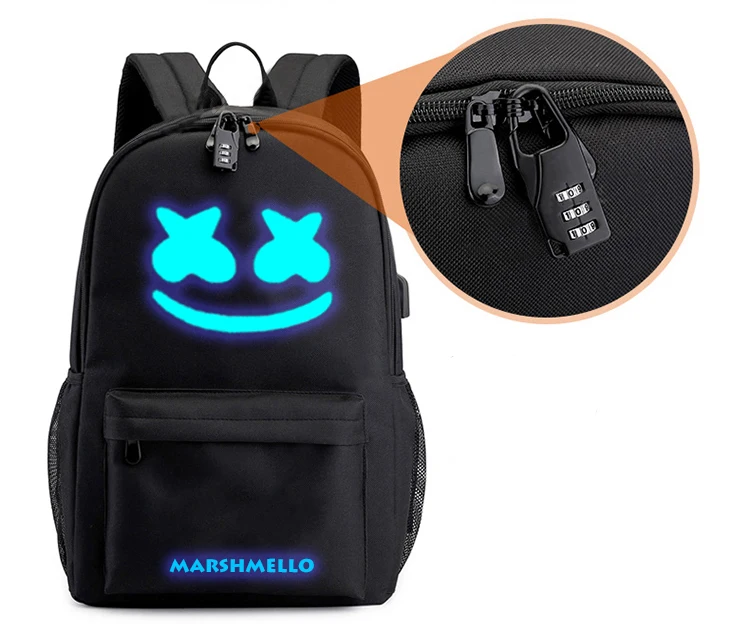 DJ Marshmallow рюкзак Многофункциональный USB зарядка для подростков мальчиков студенческих девочек школьные сумки Дорожная светящаяся сумка для ноутбука