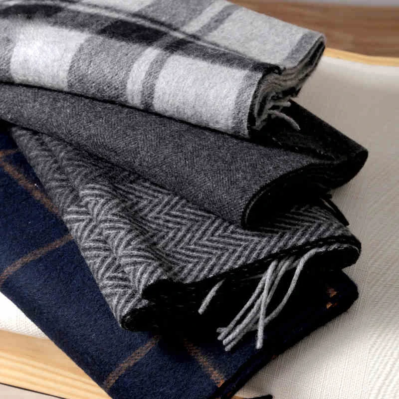 Cashmere Scarf Men Winter Strip Solid Plaid Wool Scarf Luxury Classical Warm  Cashmere Winter Scarves for Men Winter Accessories