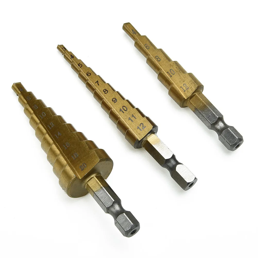 

3pc Hss Step Drill Bit Set Cone Hole Cutter Taper Hex Shank Multifunction Cone Step Drill Bit Set W/Pouch