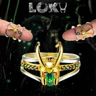 Кольца для шлема в стиле фильма Loki, зеленые кристаллы из металлического сплава, штабелируемые кольца в стиле унисекс, ювелирные изделия, реквизит для косплея, подарок для любимых