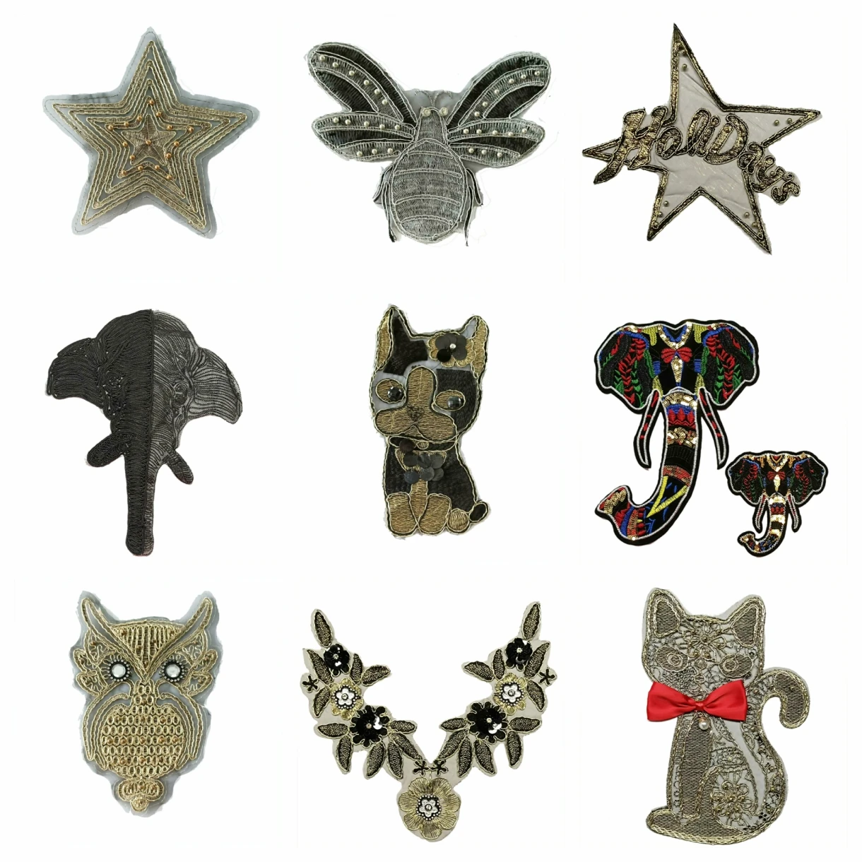 

large rope embroidery big crown bee star owl dogs cats skull eagle animal cartoon patches for clothing AZ-38