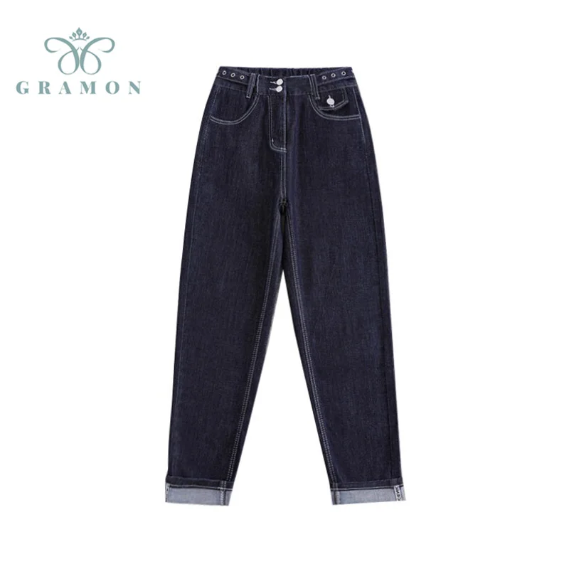 

Jeans Woman High Waist Harem Pants Oversized Casual Denim Trousers Autumn 2021 Korean Fashion Loose Plus Size 5XL Jeans Femenina