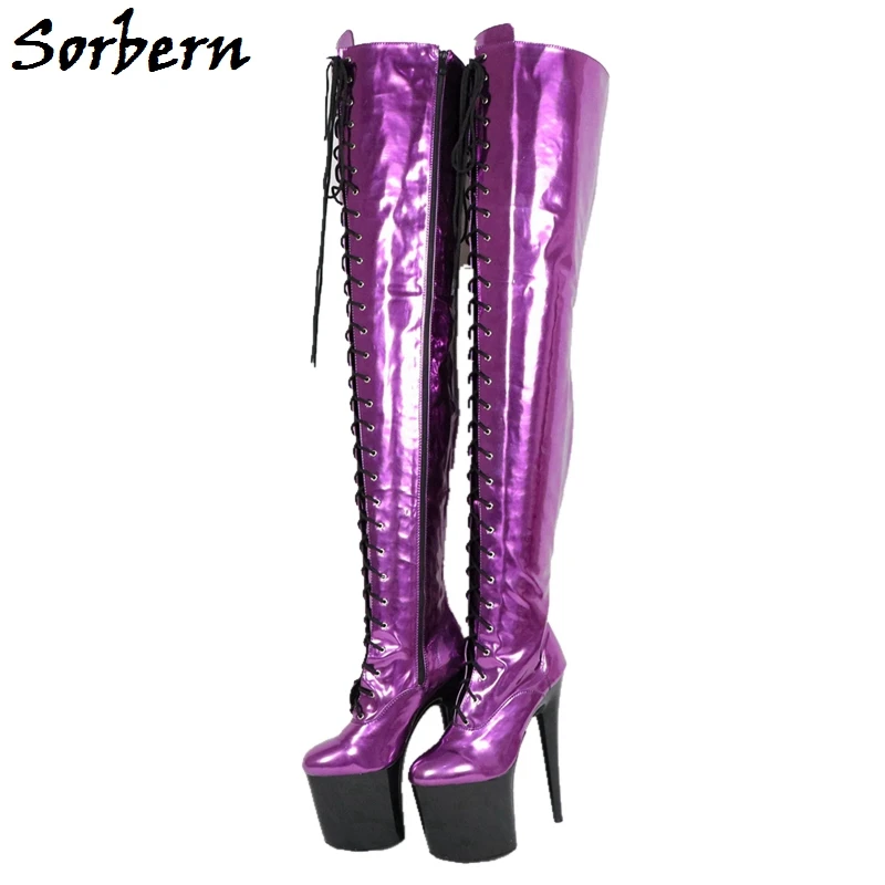 

Sorbern Extreme Long Boots 80Cm Shalft Length Metallic Purple 20Cm High Heel Women Platform Shoes Crotch Thigh High Heel Boots