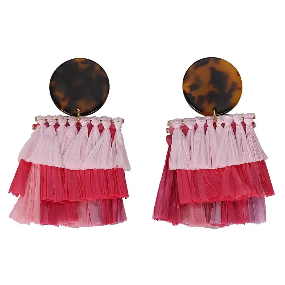 

New Resin Earrings Raffia Colorful Tassel Drop Earrings for Women Wedding Bohemian Trendy Girls Party Gifts Statement Earrings