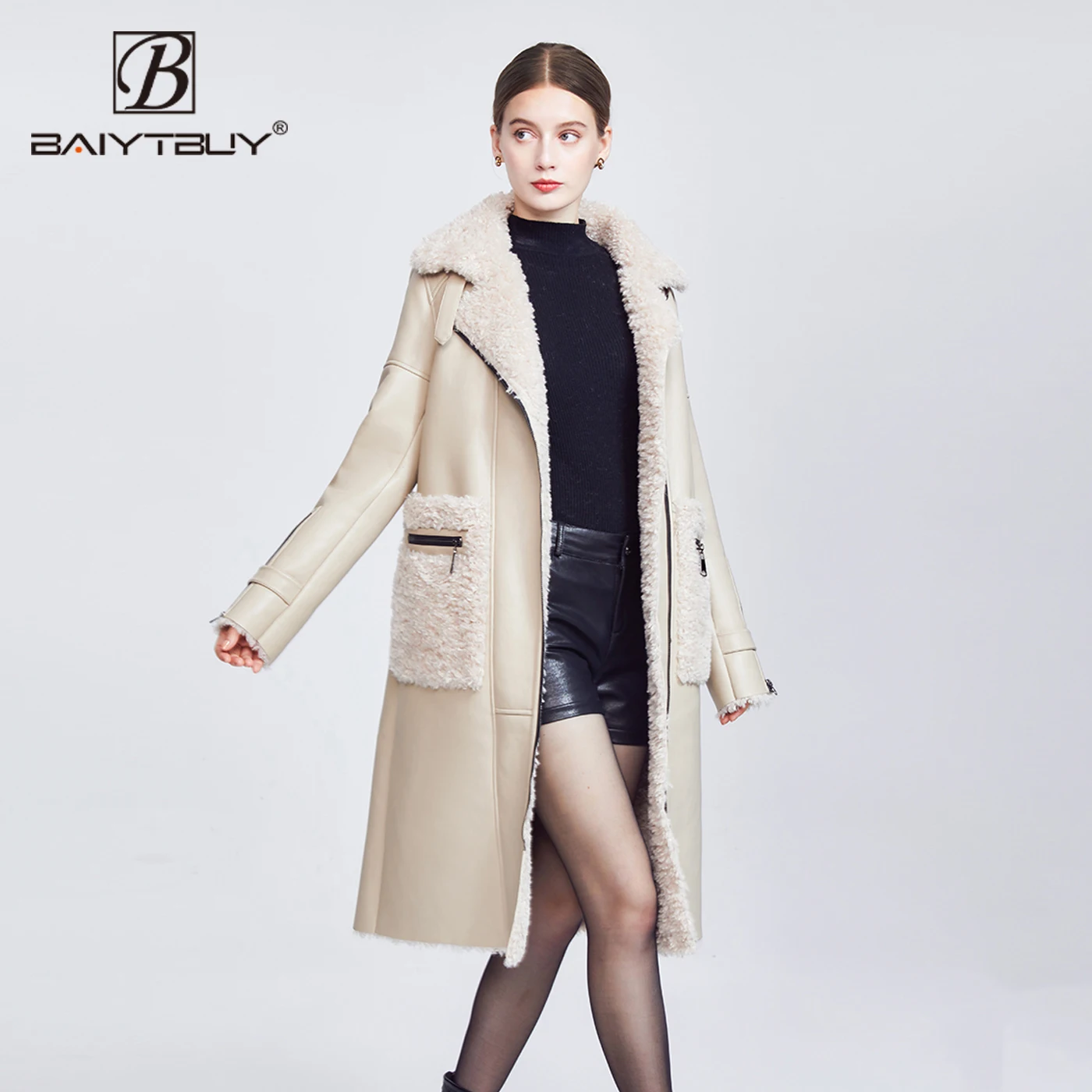 BAIYTBUY 2021 меховые куртки из овчины женские толстые теплые длинные пальто