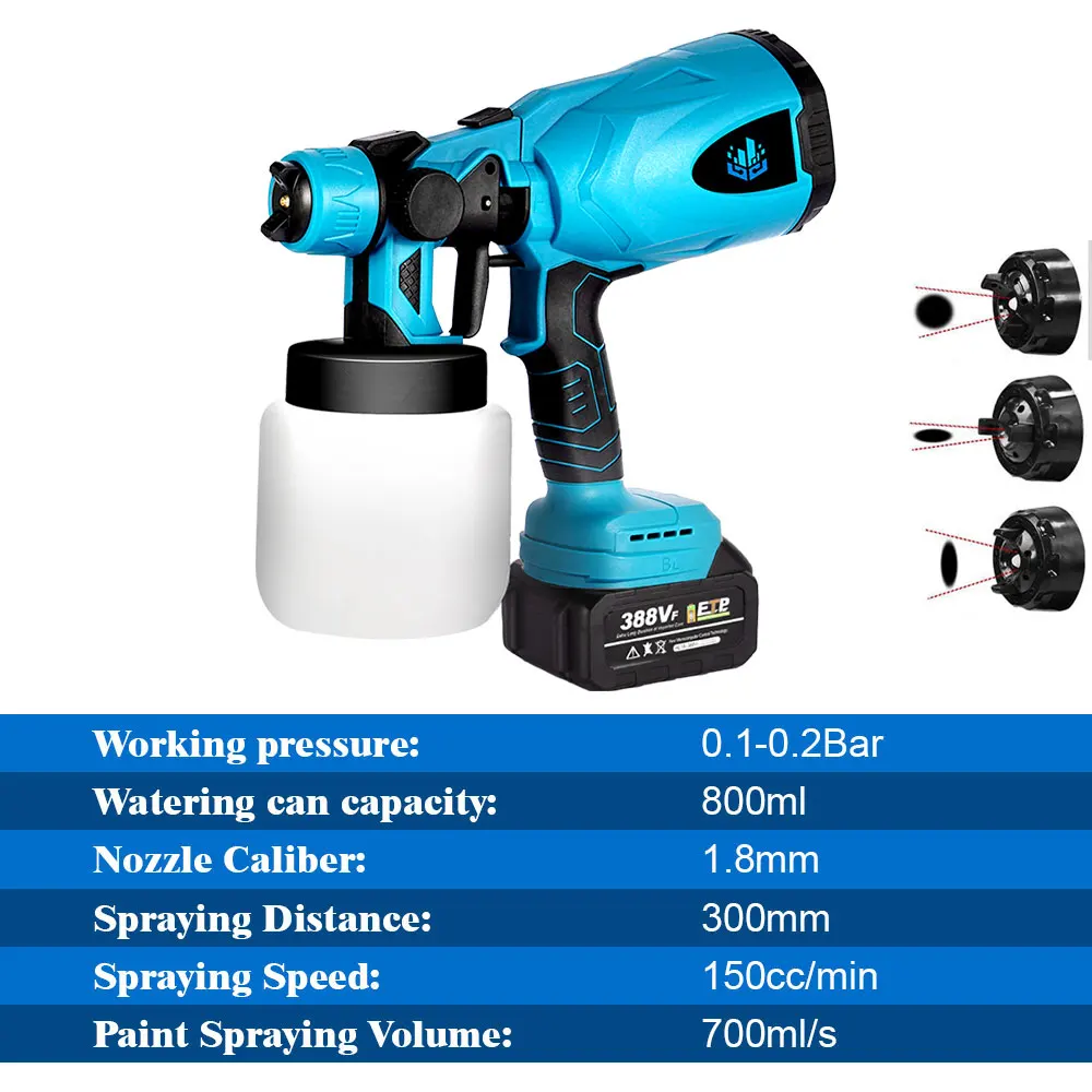20V 600W Cordless Electric Spray Gun Rechargeable Li-ion Battery 800ML Household Portable Paint Sprayer Flow Control Airbrush |