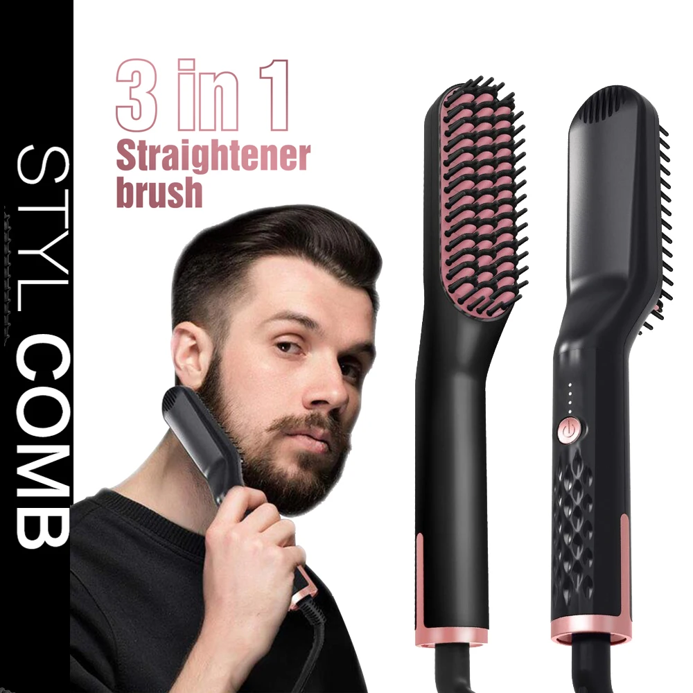 

Hair Straightener Brush Beard Straightening Styler Electric Flat Iron Brushes Hair Straighten Styling Professional Heating comb
