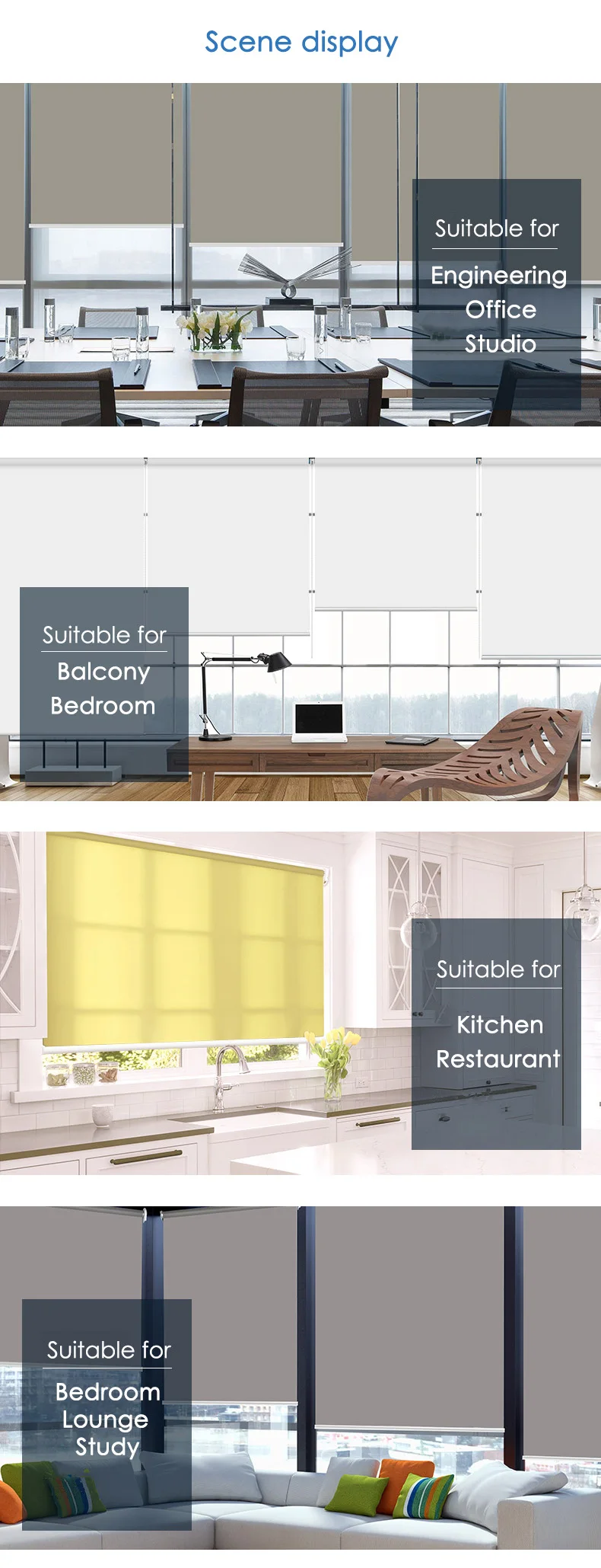 Customized Size Daylight/ Blackout Roller Blinds Office Kitchen Bed Room window blinds dark grey white grey