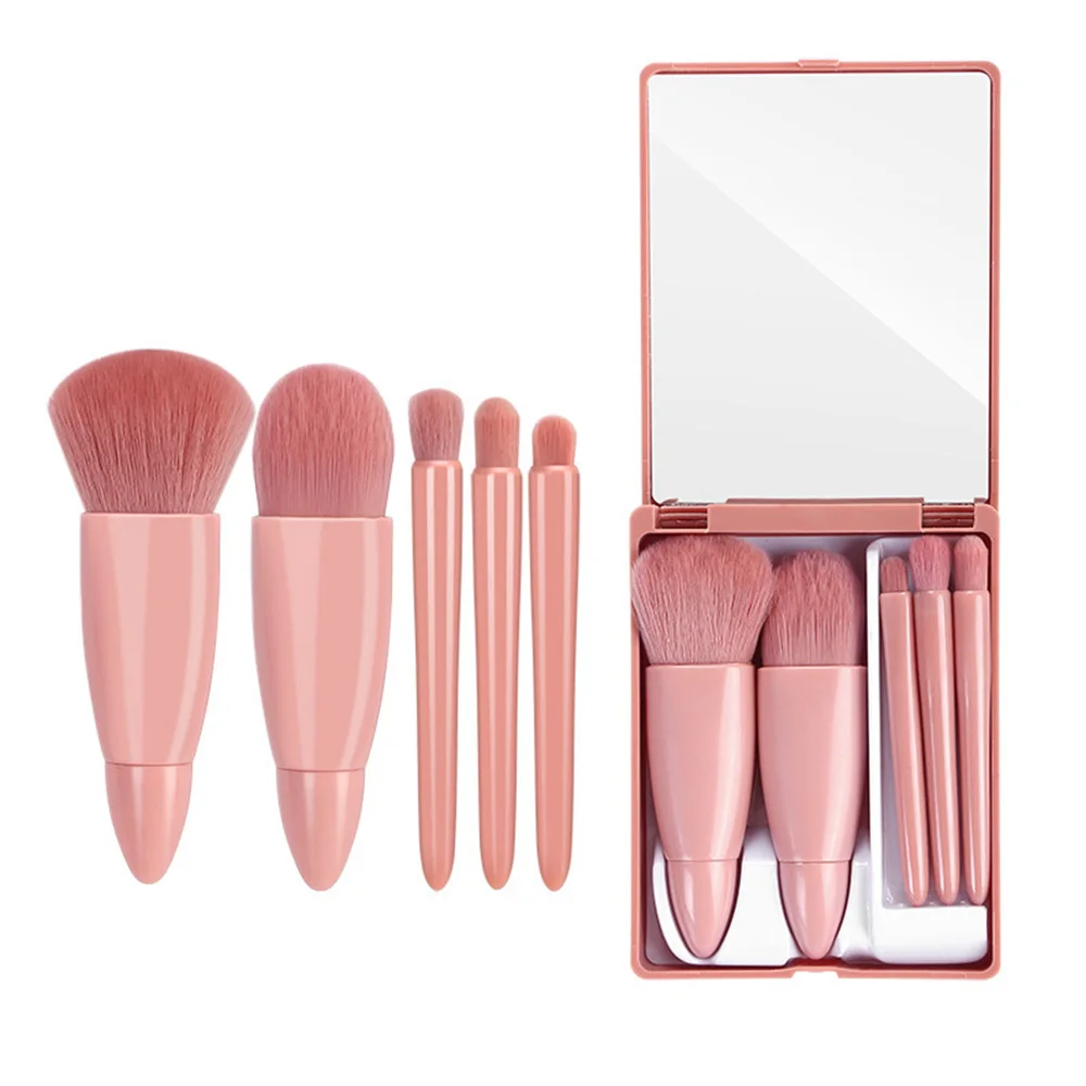 

Makeup Brushes Set Portable 5Pcs Multi-Function Set With Mirror Soft Hair Loose Powder Blush Foundation Eye Shadow Brush