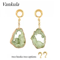 vankula 2pcs new fashion stone ear weights dangle ear plugs tunnels 316l stainless steel body piercing jewelry dangle earrings
