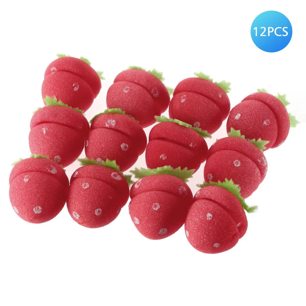 

12x Strawberry Balls Hair Care Soft Sponge Rollers Curlers Lovely DIY Tool Personal Lovely Hair Styling Curlers Tools