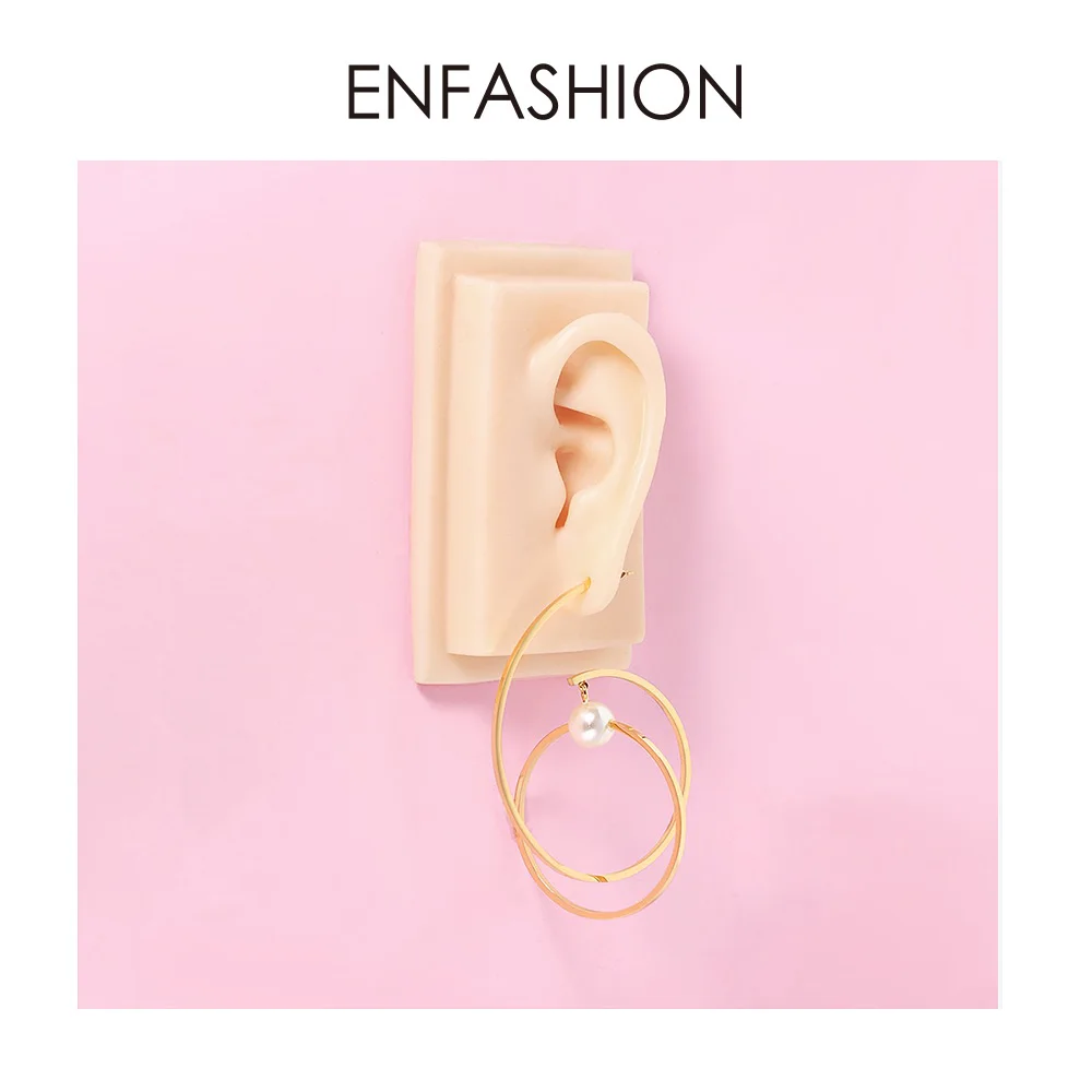 ENFASHION, геометрические круглые Висячие жемчужные серьги для женщин, простые линии, серьги, модные ювелирные изделия, Букле д 'ореиль Femme EB1030