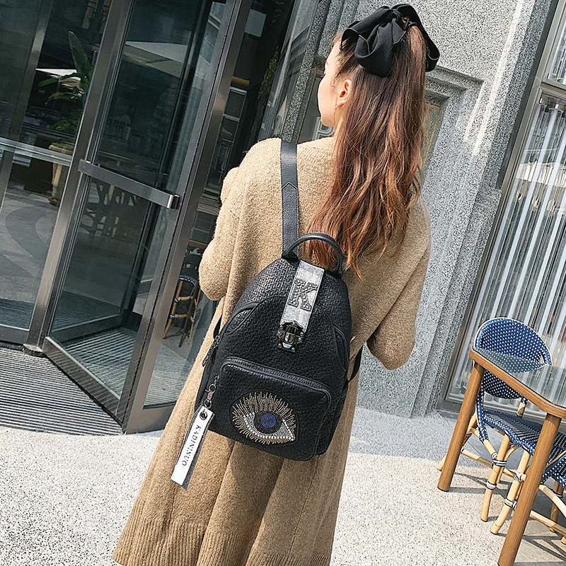 

Рюкзак женский из мягкой искусственной кожи, с глазами и бриллиантами, большой емкости, с защитой от кражи, 2020