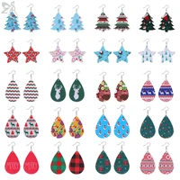 zs 1 pair christmas style drop earrings for women girls star christmas tree leather earring creative xmas party accessories gift