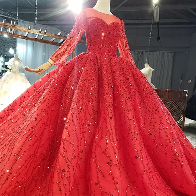HTL1833 Sequined Applique Red Custom Evening Dress 2020 Sweetheart Three Quarters Sleeve Crystal Beading