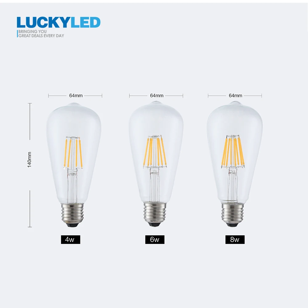 Счастливая светодиодный лампы E27 2W 4W 6W 8W Винтаж Эдисон A60 ST64 AC 220V 240V Стекло Ретро