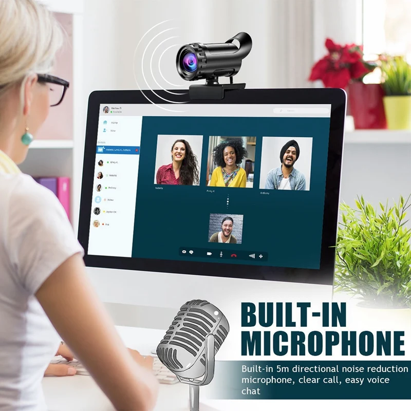 

2K USB Webcam HD Camera Auto Focus Webcam with Microphone and Tripod for PC Laptop Notebook TV Computer Video Web Cam