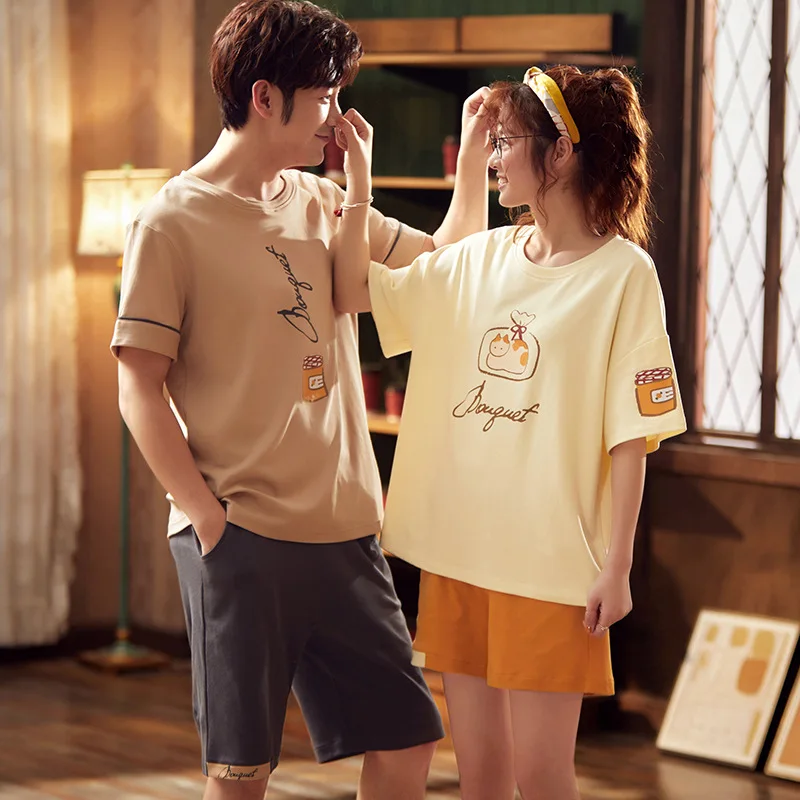 

Couple Pajamas Set Cute 2 Piece Pajama Set Autumn Cartoon Sleepwear Printed Korean Japanese Round Neck Cotton Schlafanzug
