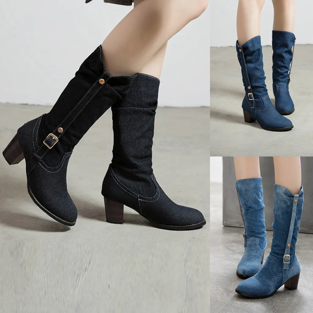 Женские сапоги Ковбойские Сапоги выше колена на платформе со шнуровкой и круглым