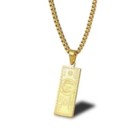 trendy million dollar pattern rectangle pendant necklace mens womens necklace fashion metal pendant accessories party jewelry
