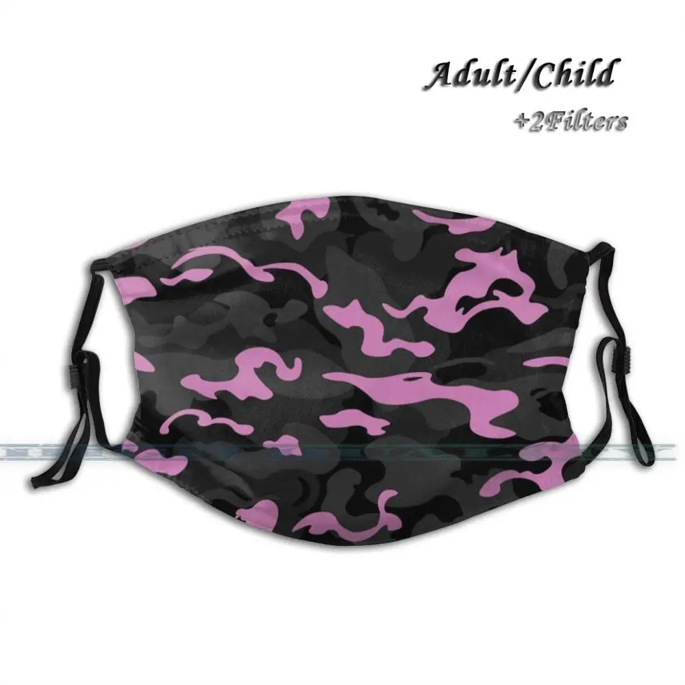 

Маска для лица многоразовая моющаяся черная/розовая в камуфляжном стиле