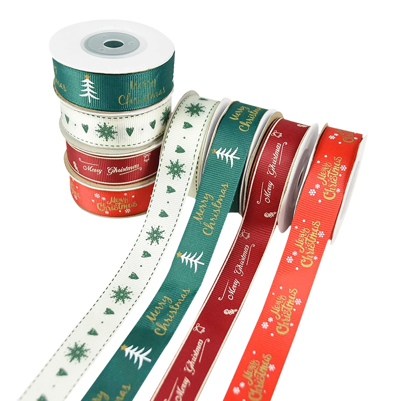 

10yard 2cm Polyester Ribbon Bronzing Ribbon Printed Merry Christmas Snowflake Tree Ribbon Christmas Decoration DIY Sewing Fabric