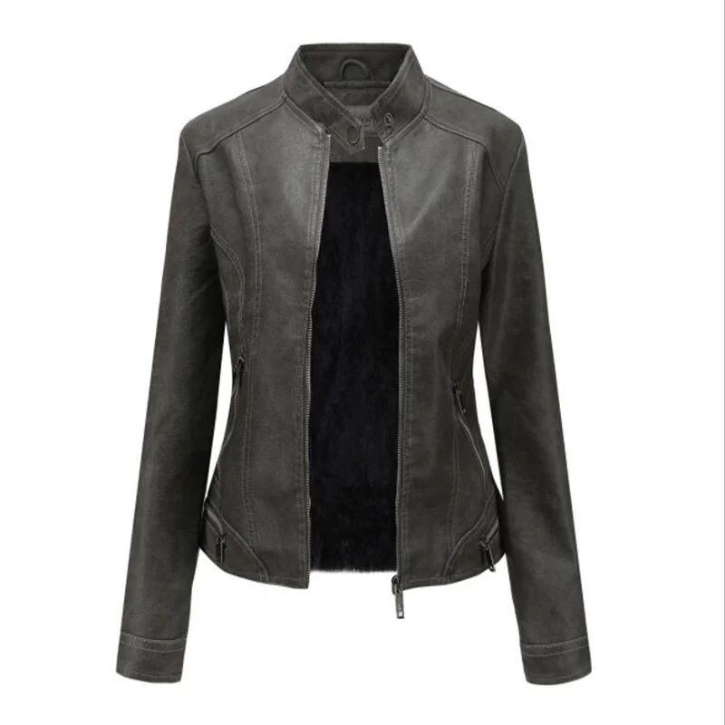 Washed leathers jacket women's velvet clothing sanded and worn new autumn 	 куртка оверсайз женская winter casacas para mujer
